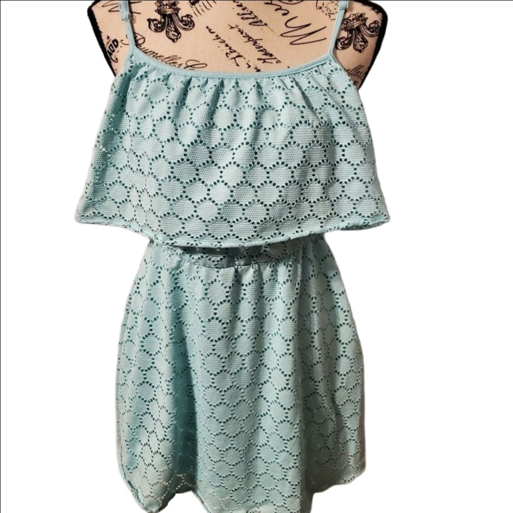 No Boundaries Mint Green Eyelet Mini Dress Large